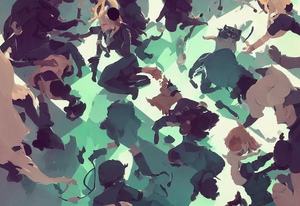 Image similar to joe biden shake hand of girl with cat ears, epic debates, presidental elections candidates, cnn, fox news, fantasy, by atey ghailan, by greg rutkowski, by greg tocchini, by james gilleard, by joe gb fenton, dynamic lighting, gradient light green, brown, blonde cream, salad and white colors in scheme, grunge aesthetic