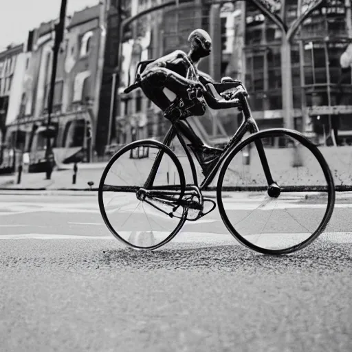 Image similar to spider riding a bicycle, hyperrealistic, cinematic, photography