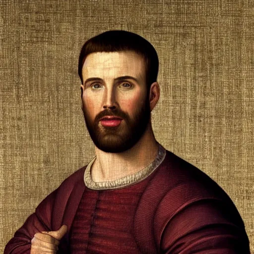 Image similar to a renaissance style portrait painting of Chris Evans