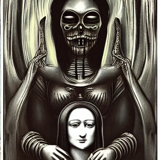 Image similar to giger, h. r. - monalisa in the style of giger, h. r. by giger, h. r.