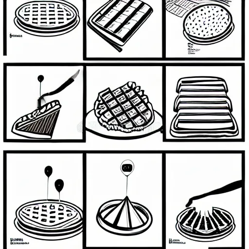 Prompt: book illustration of your mom making gigantic waffles, book illustration, monochromatic, white background, black and white image