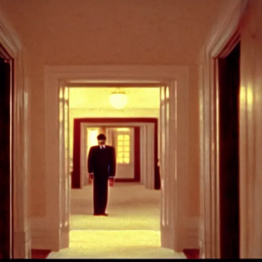 Image similar to mr bean in the shining, movie still, cinematography, cinematic lighting