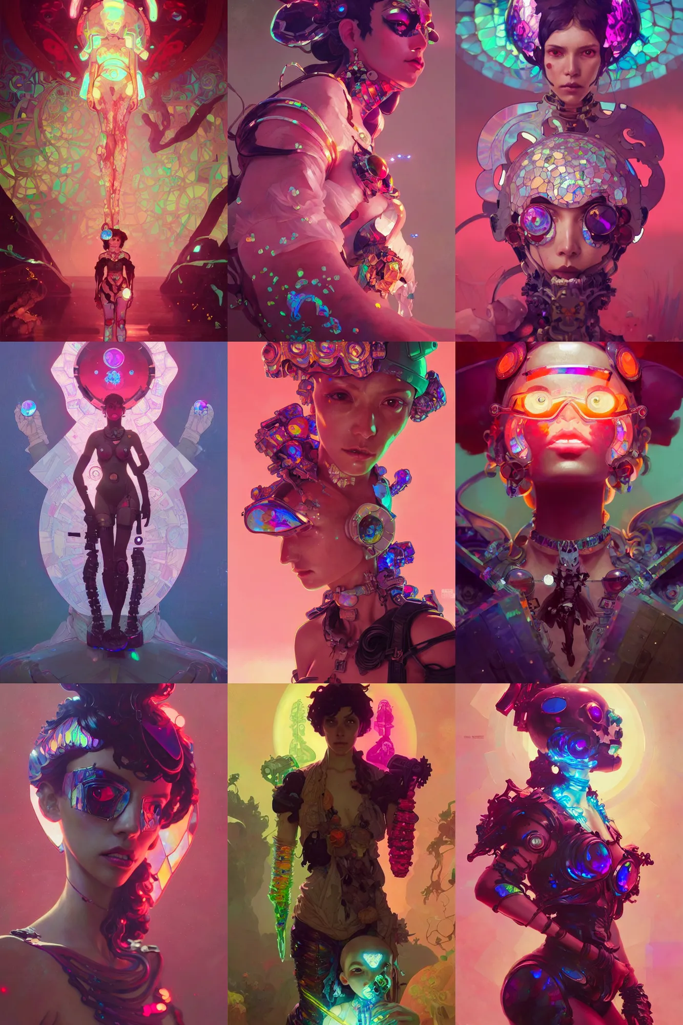 Prompt: detailed illustrations of love death and robots episode jibaro, gemstones, refractive and reflective and iridescent, by ruan jia, by conrad roset, by yoshitaka amano, by alphonse mucha, cgsociety, artstation, portfolio quality.