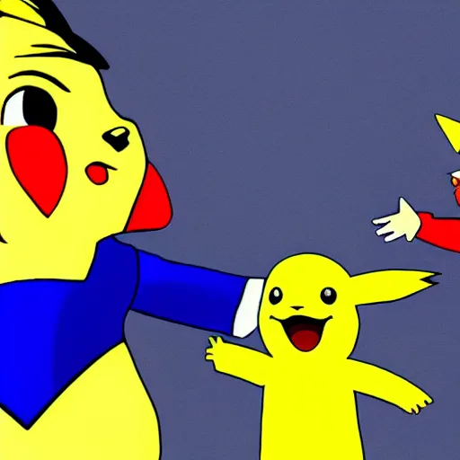 Prompt: a hyper realistic digital still of Donald Trump and Pikachu high fiving , 8k, realistic photo,