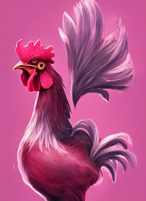 Image similar to rooster, pink, gorgeous, amazing, elegant, intricate, highly detailed, digital painting, artstation, concept art, sharp focus, illustration, art by ross tran