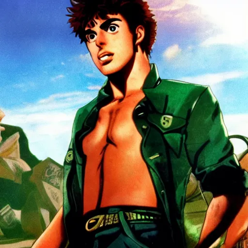 Image similar to a film still of young Joseph Joestar from Battle Tendency in Raiders of the Lost Ark(1981)