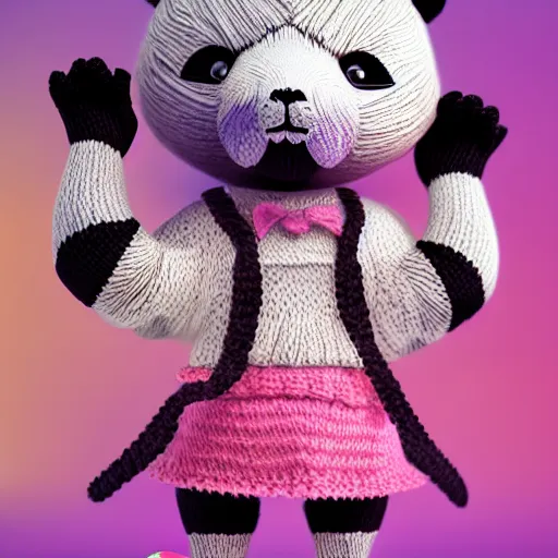 Image similar to knit candypunk panda, high - quality, character design!!!! beautiful lighting, magicpunk, dollpunk, 1 6 k, oled, octane, redshift, hyper detailed, excellent detail