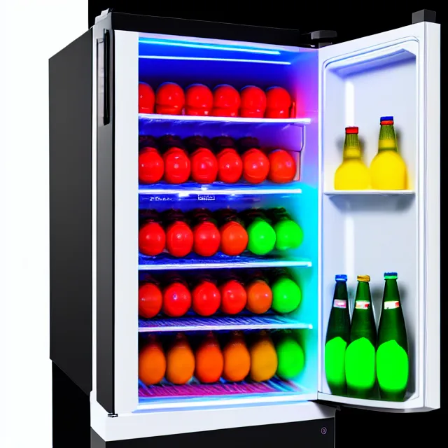 Image similar to rgb gaming fridge, highly detailed, 8 k, hdr, smooth, sharp focus, high resolution, award - winning photo