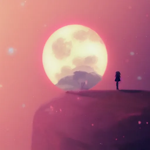 Image similar to a light pink heart with a moon texture, by makoto shinkai