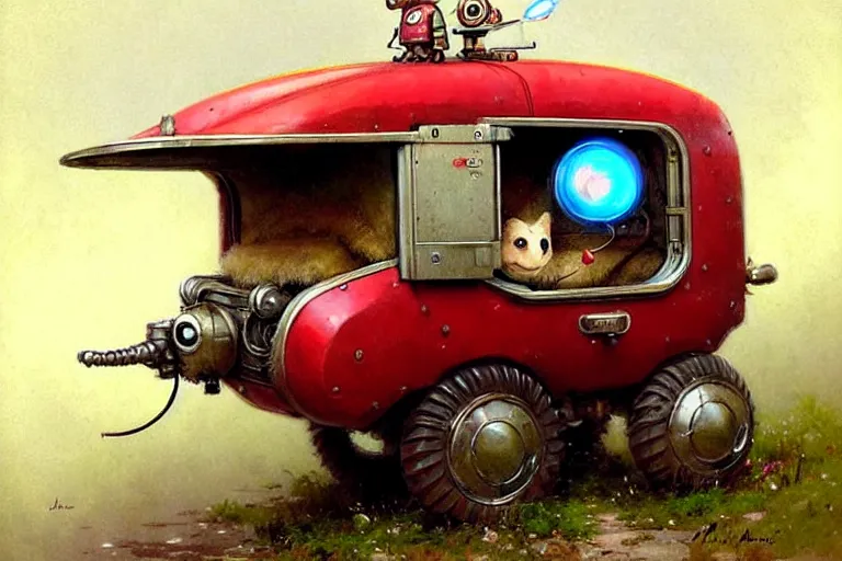 Image similar to adventurer ( ( ( ( ( 1 9 5 0 s retro future robot android mouse rv wagon tonka robot. muted colors. ) ) ) ) ) by jean baptiste monge!!!!!!!!!!!!!!!!!!!!!!!!! chrome red