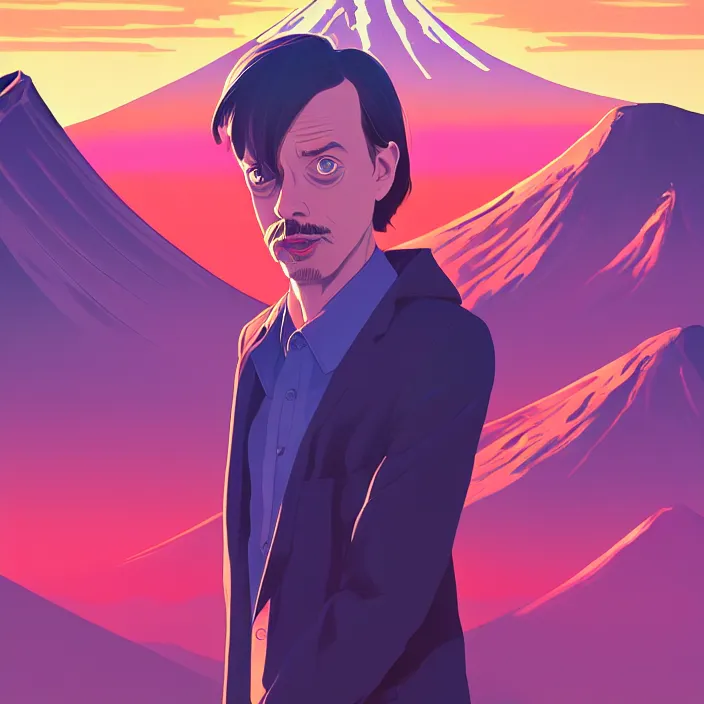 Prompt: portrait of steve buscemi, mount fuji background, rich vivid colors, ambient lighting, dynamic lighting, 4 k, hq, official media, anime key visual, makoto shinkai, ilya kuvshinov, lois van baarle, rossdraws, detailed, trending on artstation