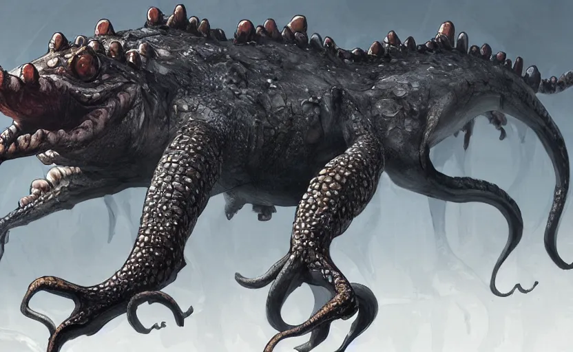 prompthunt: GTA concept art, long shot view, SCP-682 is a large, vaguely  reptile-like creature of unknown origin. SCP-682 has always been observed  to have extremely high strength, speed, and reflexes, though exact