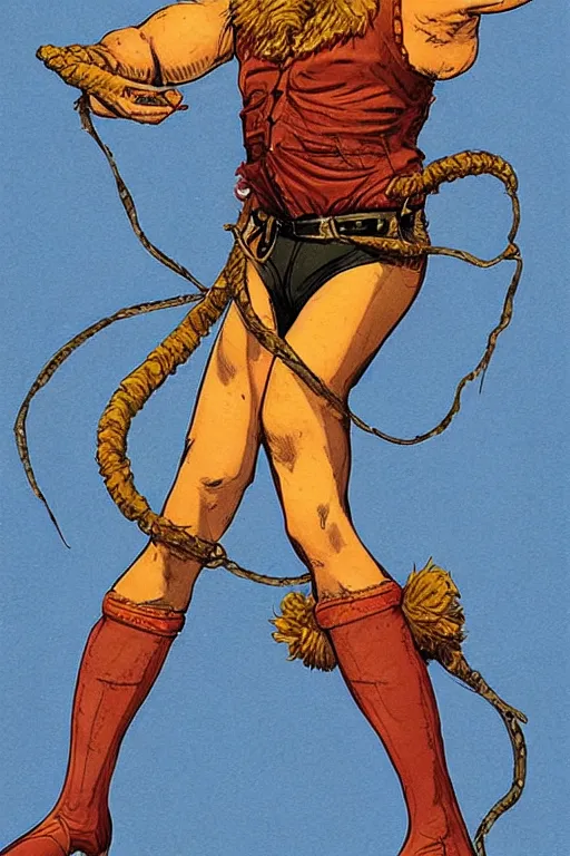 Image similar to sasha. Smug old west circus wrestler. concept art by James Gurney and Mœbius.