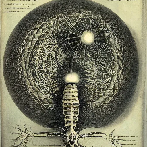 Image similar to whimsical freaky creature sings a unique canto about \'as above so below\' being ignited by the spirit of Haeckel and Robert Fludd, breakthrough is iminent, glory be to the magic within