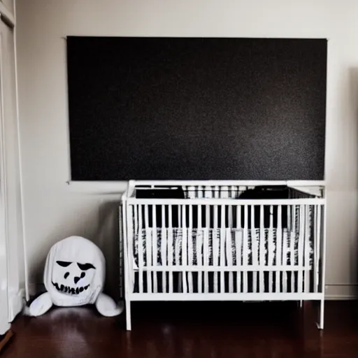 Image similar to creepy nursery liminal space, dark photograph