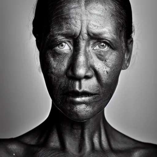 Image similar to portrait mugshot, young lady with leprosy on face, medical, bokeh, 6 0 mm, studio light, face