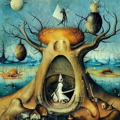 Prompt: hieronymous Bosch surreal landscape, artwork by Daniel Merriam,
