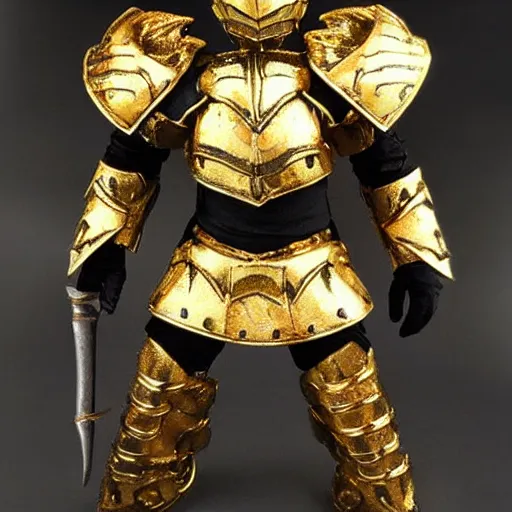 Prompt: dragon warrior black and gold armor, honorable, cute, chibi