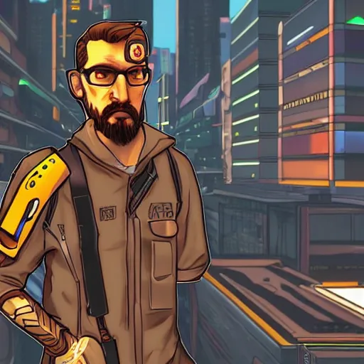 Prompt: gordon freeman in cyberpunk style