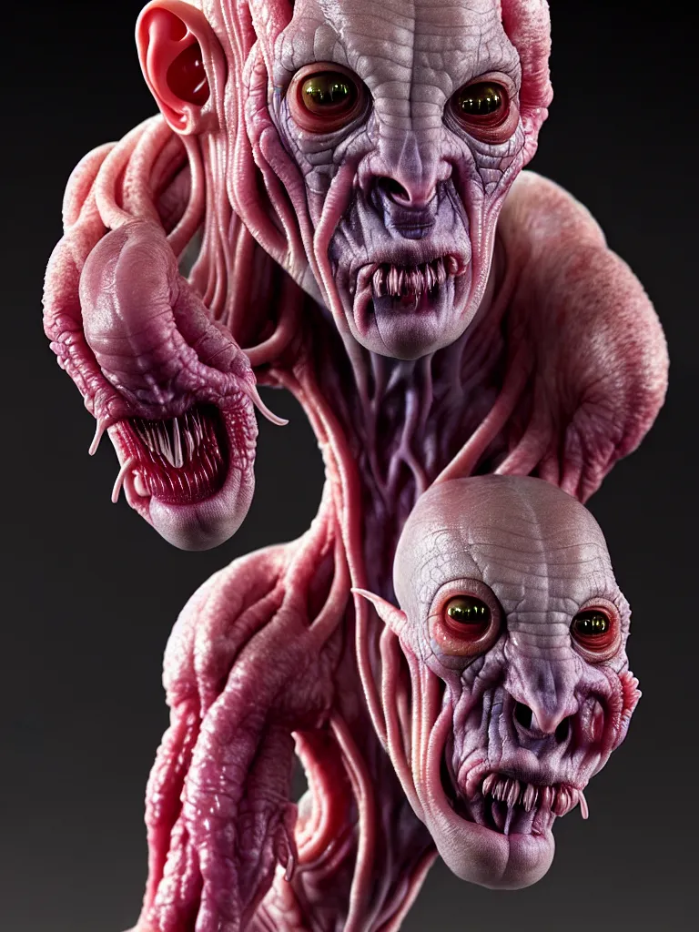 Image similar to hyperrealistic rendering, fat smooth cronenberg flesh monster transparent grey alien by donato giancola and greg rutkowski and wayne barlow and zdzisław beksinski, product photography, action figure, sofubi, studio lighting, colored gels