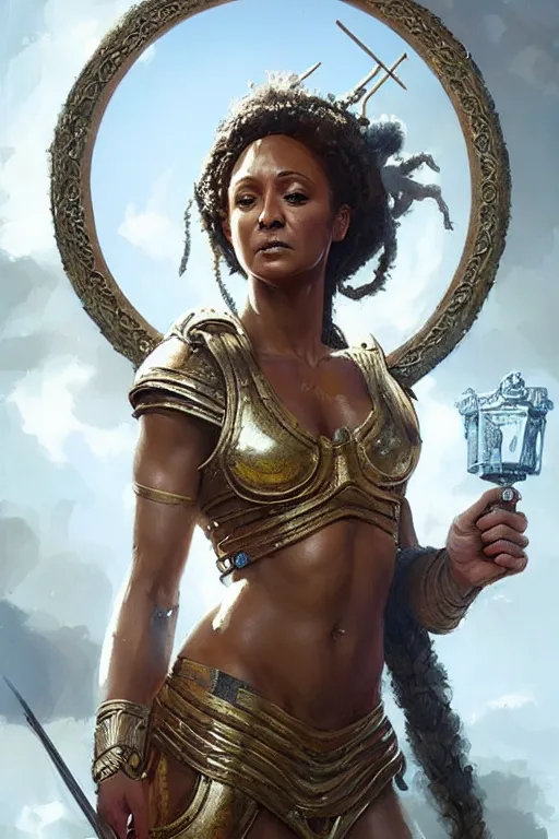 Image similar to mel b as greek goddess athena, hyper realistic face, beautiful eyes, fantasy art, in the style of greg rutkowski, intricate, hyper detailed, smooth