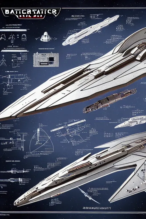 Prompt: battlestar galactica spaceship ultra - detailed, scientific schematics, blueprint, hyperdetailed vector technical documents, callouts, archviz, legend, patent registry