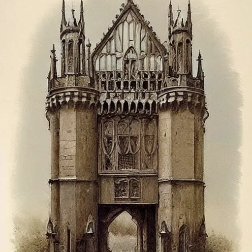 Image similar to (((((((Gothic revival castle gatehouse))))))) . muted colors. by Jean-Baptiste Monge !!!!!!!!!!!!!!!!!!!!!!!!!!!!!!!!!!!!!!!! ((((((((((((((((((watercolor sketch))))))))))))))))))