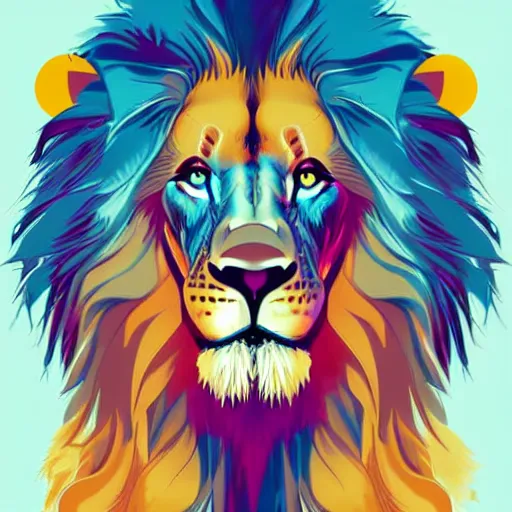 Image similar to lion, epic retrowave art, trending on art station