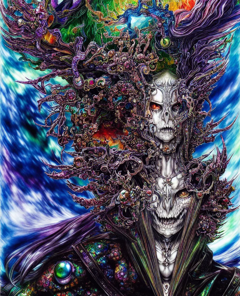 Image similar to realistic detailed image of ultra wrathful rainbow diamond iridescent mega god of chaos, depth perception, depth of field, action horror by ayami kojima, neo - gothic, gothic, part by adrian ghenie and gerhard richter. art by yoshitaka amano. masterpiece