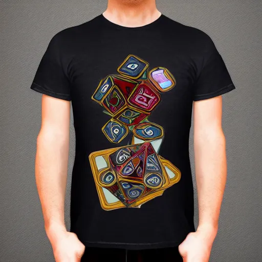 Prompt: dungeons and dragons dice roll on a tshirt