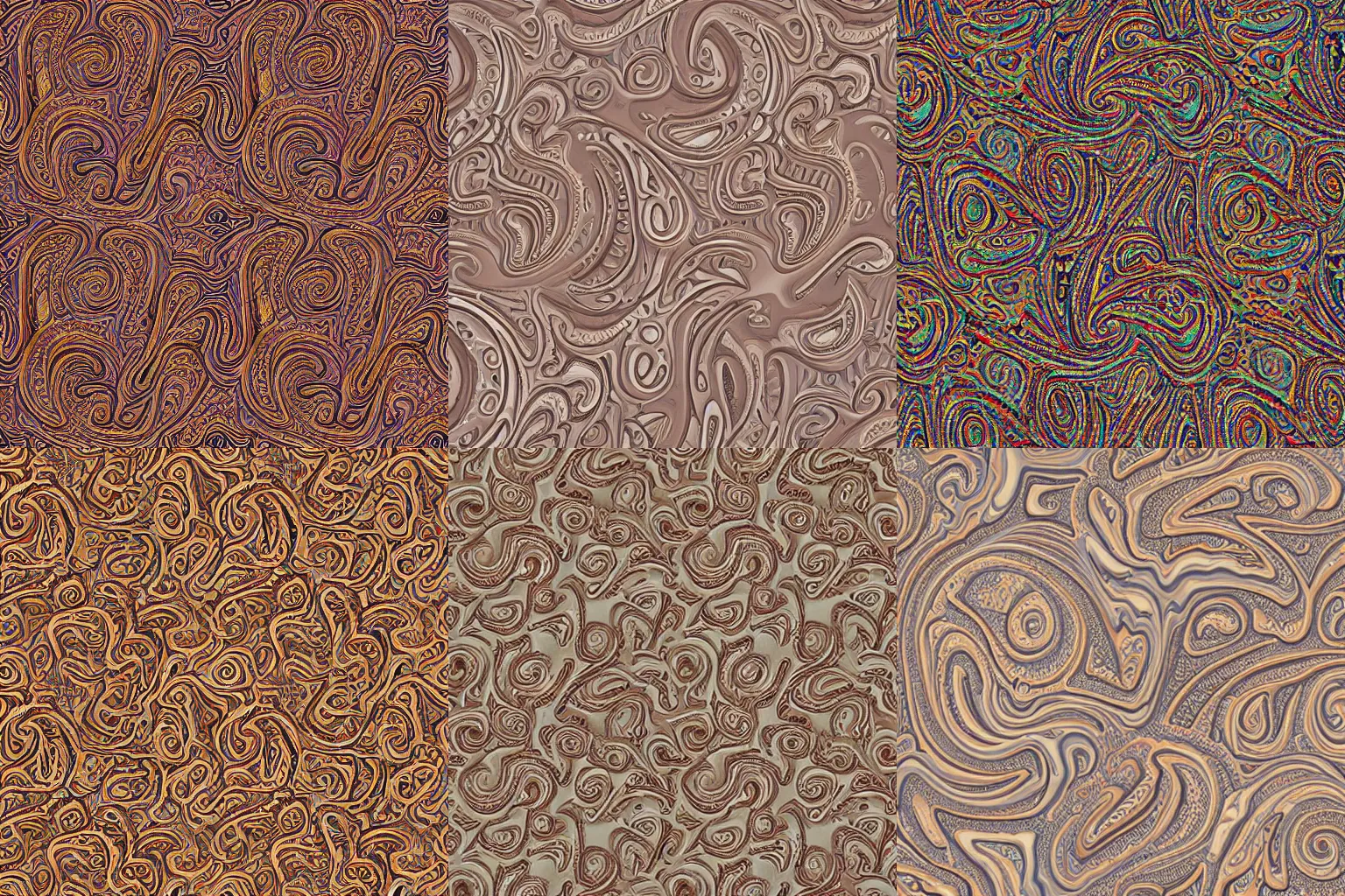 Prompt: 3d embossed bumpy textured maze fractal organic swirling muted colors paisley