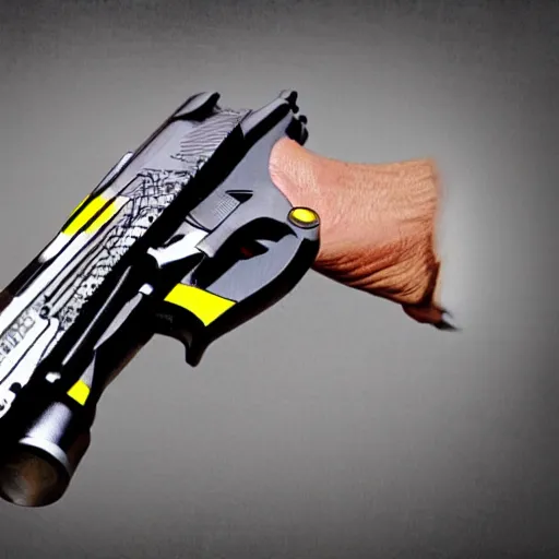 Image similar to a handgun that’s transforming into a bumblebee illustration