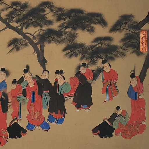 Prompt: the Chinese ancient painting of the night entertainment , by Han Xizai