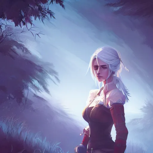 Prompt: ciri from the Witcher 3, forest landscape, night time, ambient lighting, 4k, anime key visual, lois van baarle, ilya kuvshinov, rossdraws, artstation