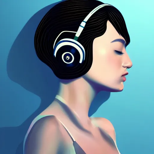 Prompt: an illustration of a beautiful woman listening to music by Dao Trong Le, highly detailed, digital art, trending on artstation