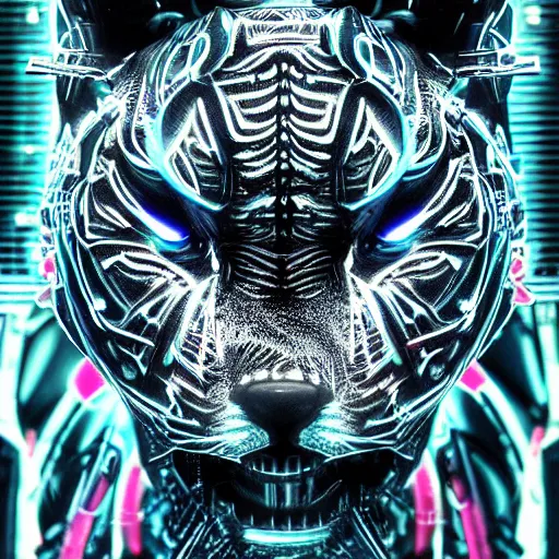 Image similar to eye of a cybernetic tiger, futuristic, cyberpunk, digital illustration, photo - realistic, macro, extremely detailed, vivid, neon, dramatic lighting, intricate details