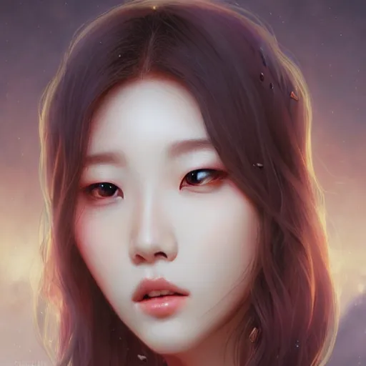 Image similar to portrait of kpop idol, dreamy and ethereal, casual clothes, fierce expression, intricate, highly detailed, digital painting, artstation, concept art, smooth, sharp focus, illustration, art by artgerm and greg rutkowski and alphonse mucha