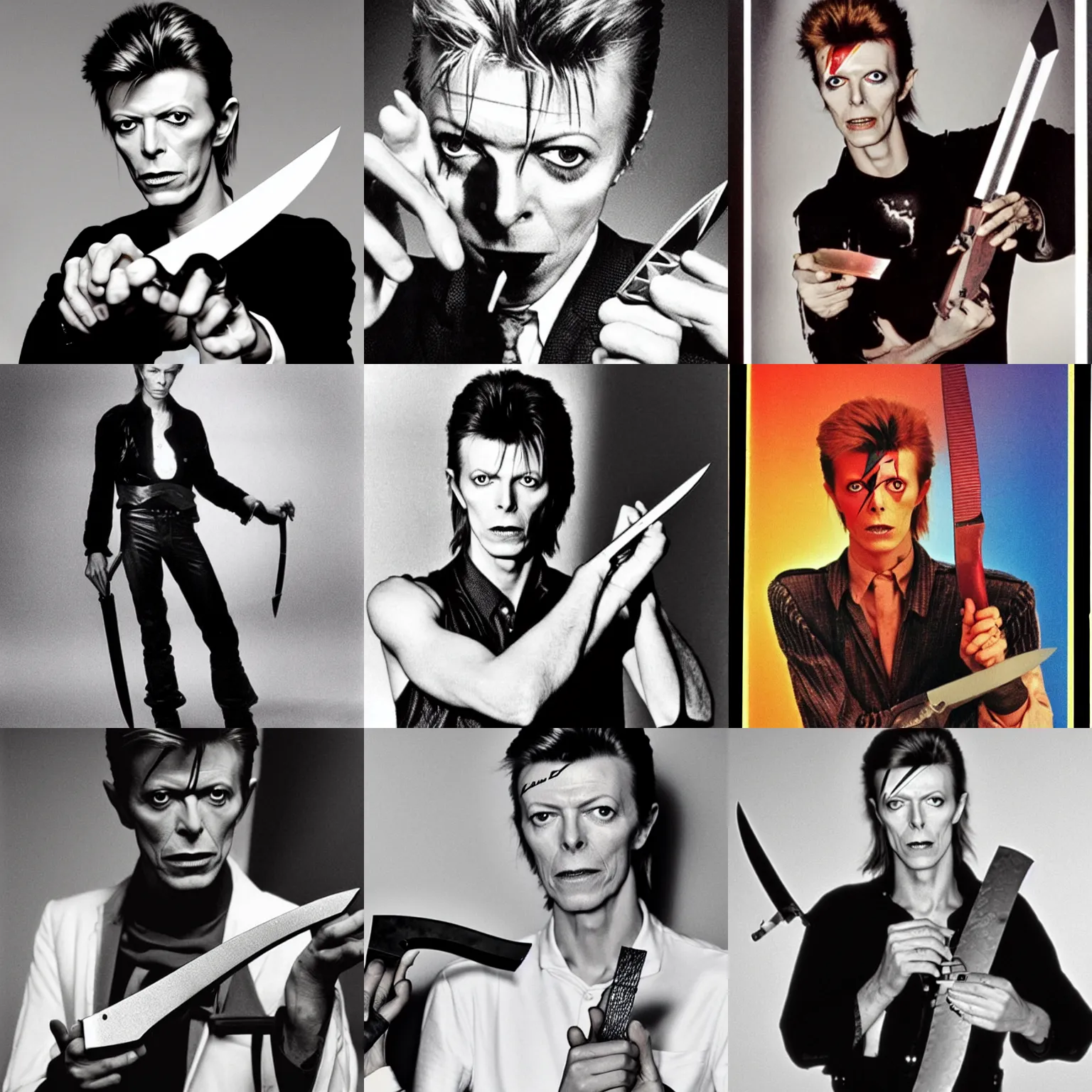 Prompt: David Bowie holding a Bowie knife