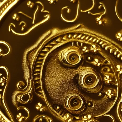 Image similar to 4 4 tiny detailed human eyes embedded in an engraved 1 8 k gold skull plate macro photo deviant realistic