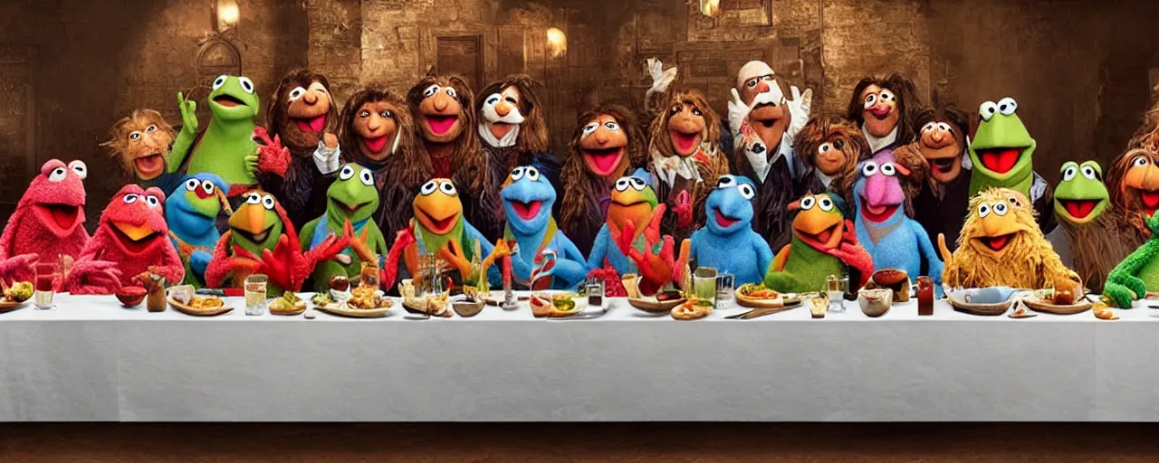 Image similar to the last supper with muppets