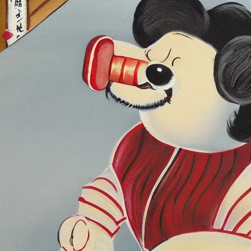 Image similar to high quality vintage brush painting of hot dog and coke by isami kondo