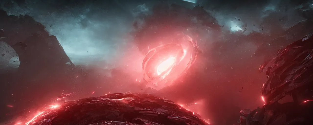 Image similar to a dark epic swirling galaxy, dark scifi, unreal engine, octane render, volumetric lighting