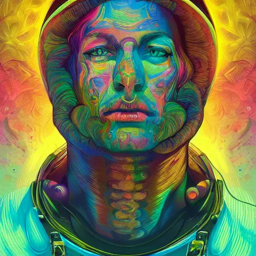 Image similar to An extremely psychedelic experience, colorful, surreal, dramatic lighting, cosmonaut, LSD, face, detailed, intricate, elegant, highly detailed, digital painting, artstation, concept art, smooth, sharp focus, illustration, art by Sam Spratt, Dan Mumford, Artem Demura and Alphonse Mucha