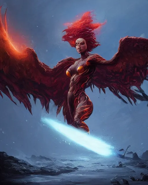 Image similar to A dark phoenix, epic, highly detailed, fantasy art, monster art, in the style of greg rutkowski, illustration, epic, fantasy, intricate, hyper detailed, artstation, concept art, smooth, sharp focus, ray tracing