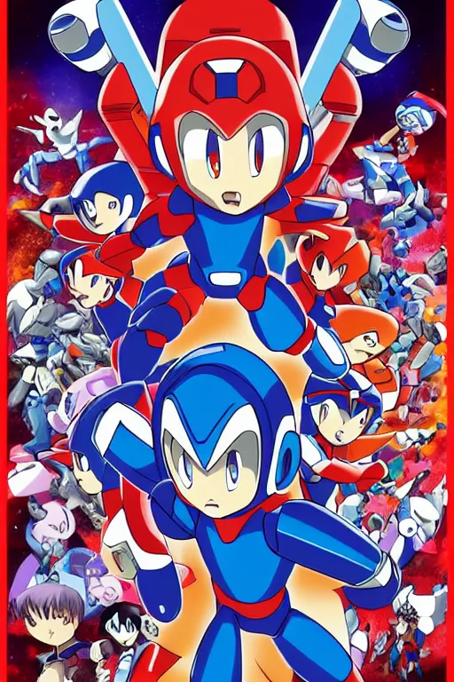 Prompt: Movie poster of Megaman Legends, Highly Detailed, Dramatic, A master piece of storytelling, created by Hideaki Anno + Katsuhiro Otomo +Rumiko Takahashi 8k, hd, high resolution print