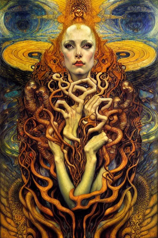 Image similar to Divine Chaos Engine by Karol Bak, Jean Delville, William Blake, Gustav Klimt, and Vincent Van Gogh, symbolist, visionary