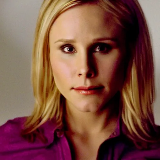 Image similar to beautiful portrait of Kristen Bell in Veronica Mars (2004), highlydetailed, colorful, artistic, 8k, amazing lighting, amazing composition, highly detailed face