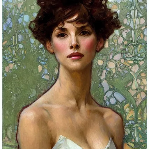 Prompt: portrait of a beautiful woman, intricate, elegant, highly detailed, by gil elvgen, greg manchess, mucha