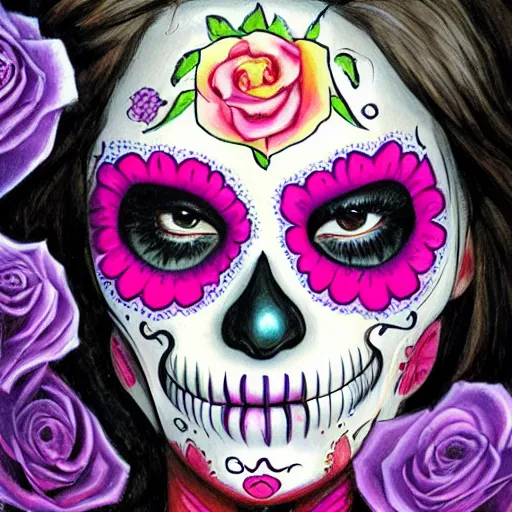 Prompt: illustration of a sugar skull day of the dead girl, art by julie bell