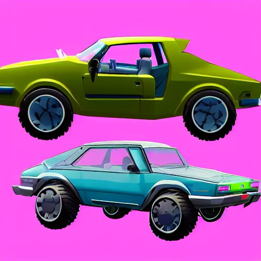 Prompt: Fortnite art style retrofuture car concept